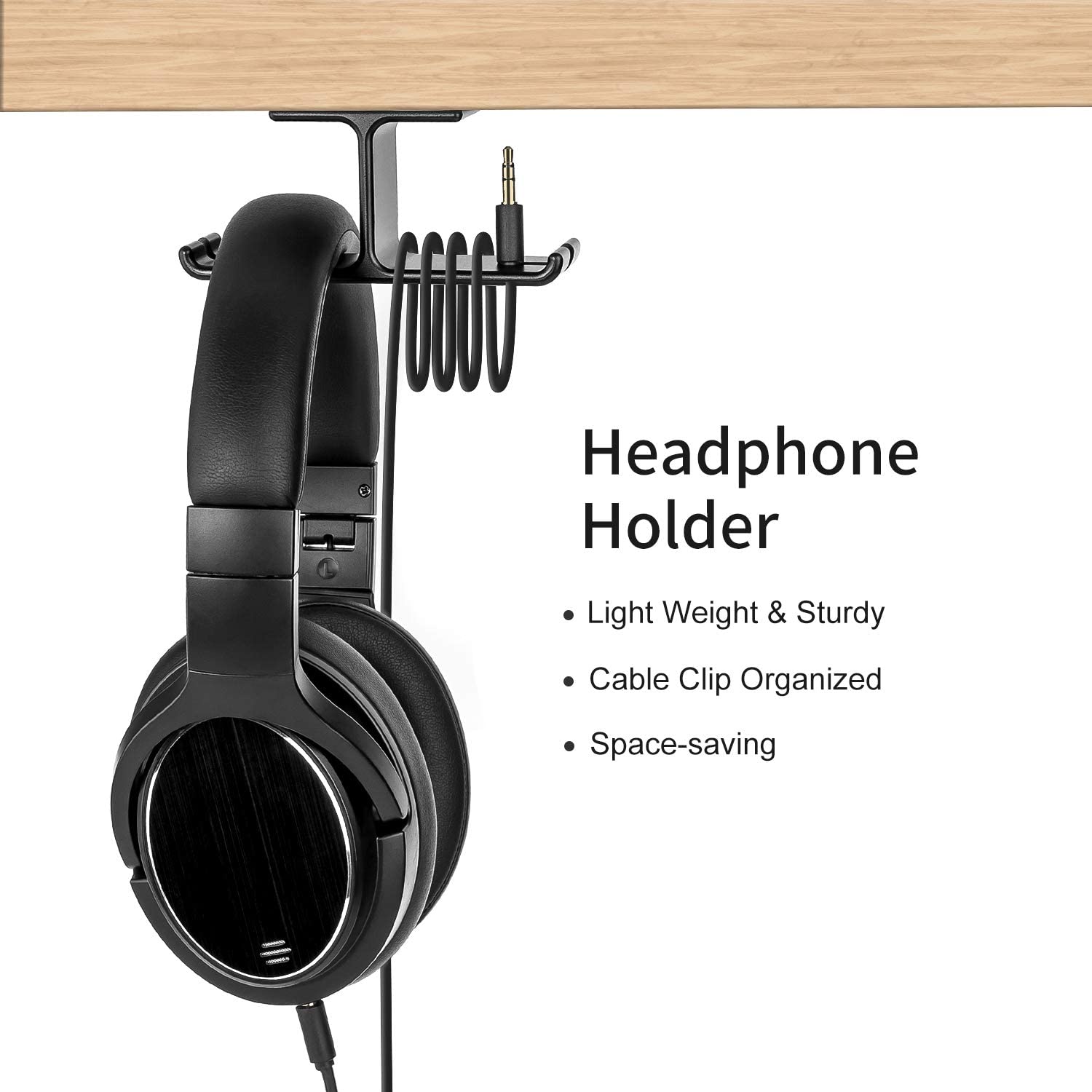Dual Headphone Hanger Headset Stand New Bee Under Desk Aluminum Headphone Hook Mount with Cable Organizer for All Headphones