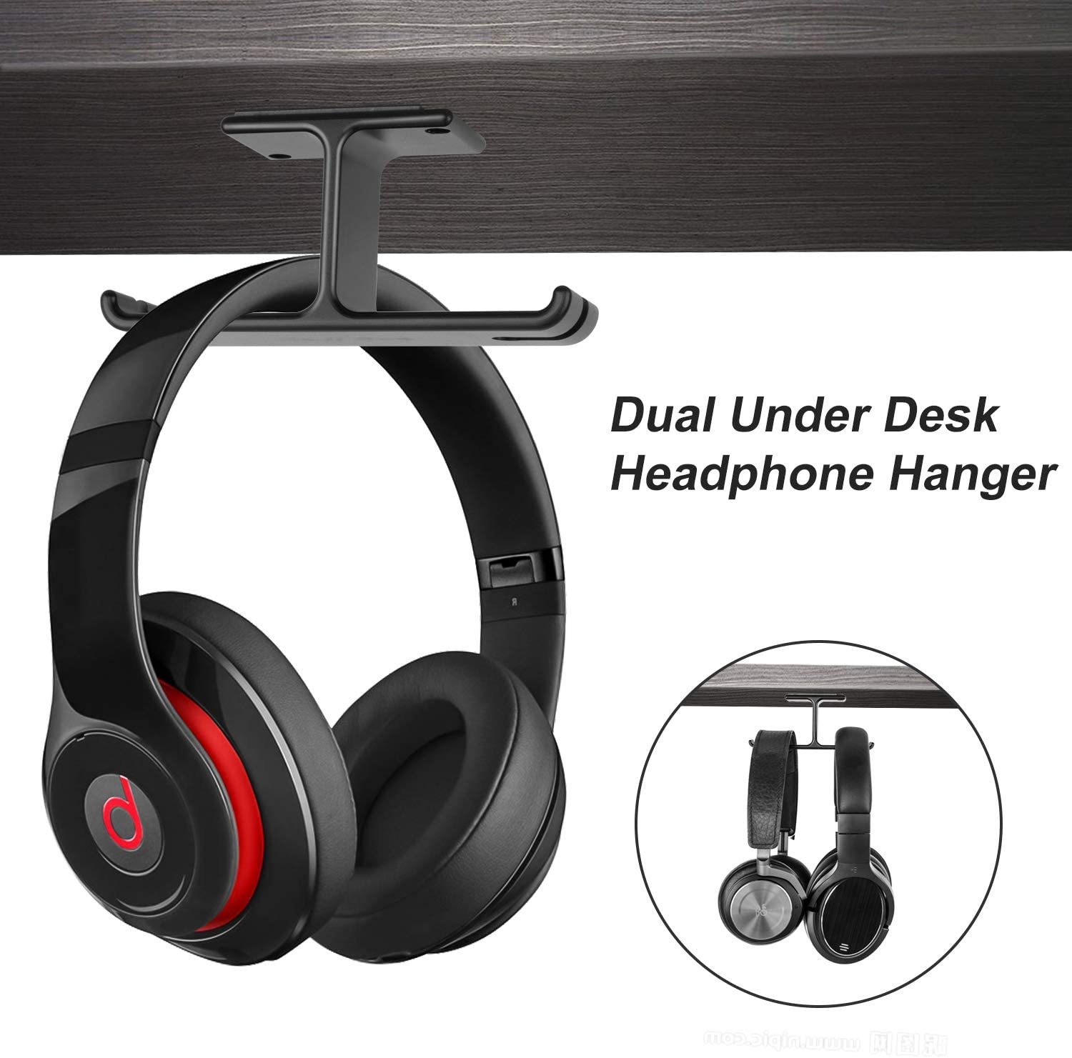 Dual Headphone Hanger Headset Stand New Bee Under Desk Aluminum Headphone Hook Mount with Cable Organizer for All Headphones